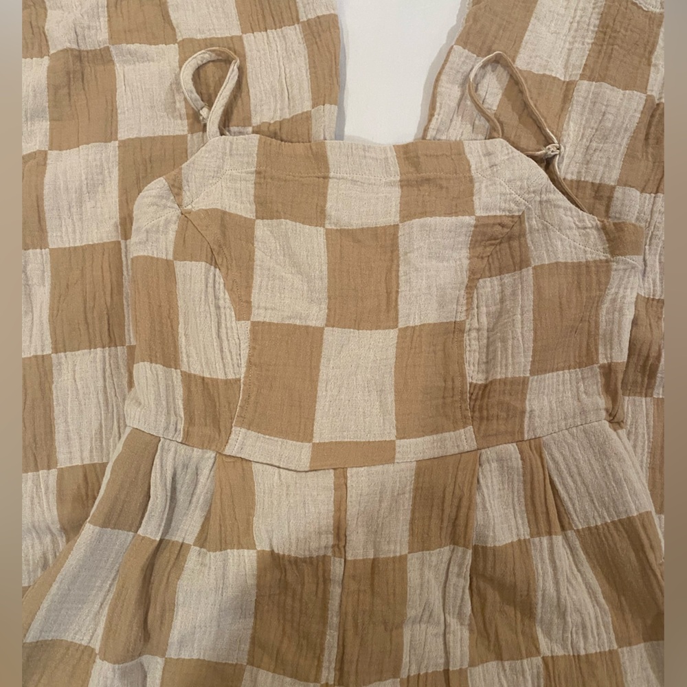 Brixton Tan and Cream Checkered Jumpsuit